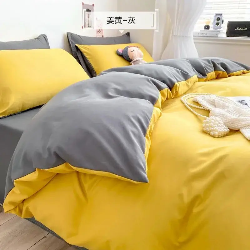 Yellow and gray two-tone bedding set with soft plush fabric for decorbites comfort king size bedroom comfort