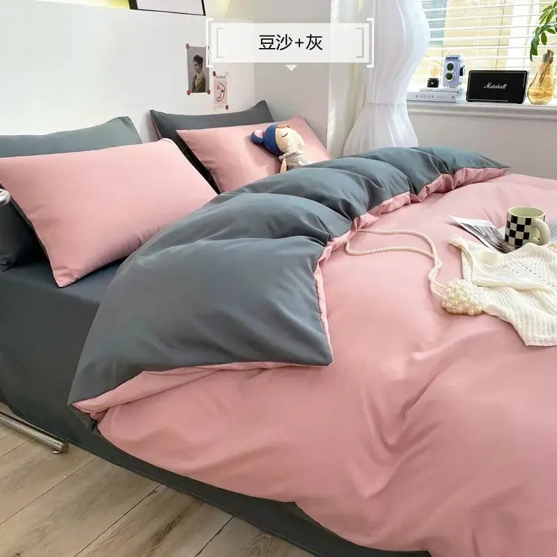 Pink and gray two-tone bedding set with soft smooth fabric for decorbites comfort king size bedroom use