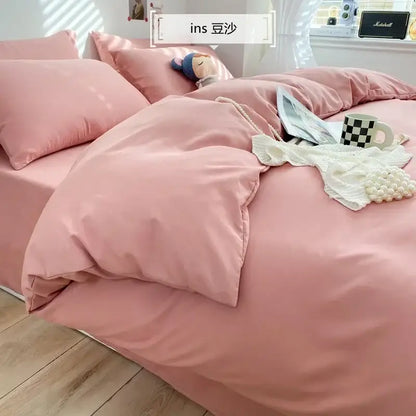 Soft pink satin-like bedding set with smooth glossy finish for decorbites comfort king comfort king size bedroom