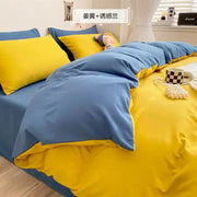 Blue and yellow soft plush bedding set with a two-tone design for decorbites comfort king size bedroom comfort
