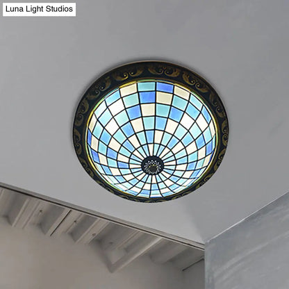ديكوربايتس™ مصباح سقف تيفاني بتصميم وعاء فسيفساء زجاجي أزرق فني مناسب للمطاعم والحمامات