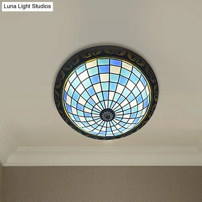 ديكوربايتس™ مصباح سقف تيفاني بتصميم وعاء فسيفساء زجاجي أزرق فني مناسب للمطاعم والحمامات