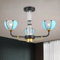 Blue Baroque Chandelier with Floral Pendant & Cut Glass - Perfect for Living Room