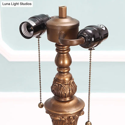 Blue Baroque Dome Stained Glass Standing Light with Pull Chain - Set of 2 Bulbs for Floor Lighting