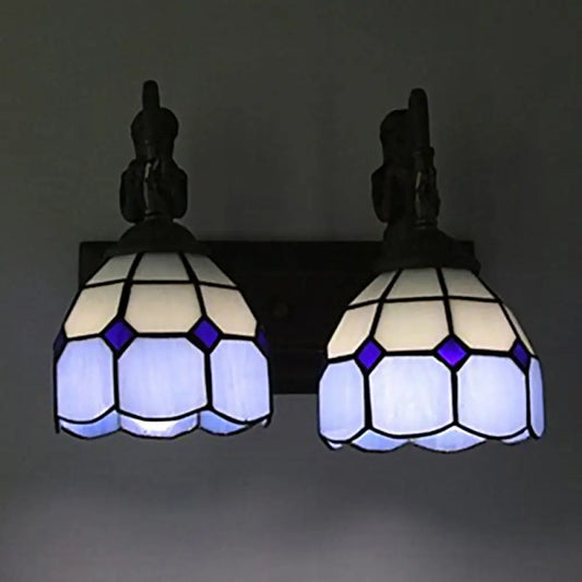DecorBites™ Blue Baroque Stained Glass Wall Sconce with Lattice Dome and 2 Lights