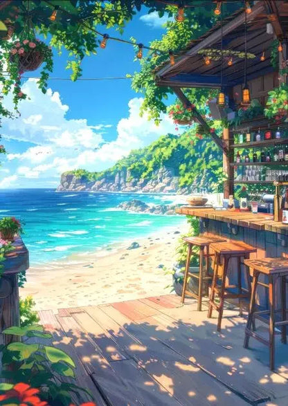 ’Blue Beach Cabin Forest Canvas Wall Art’ - P2 / 40x60cm No Frame - Posters