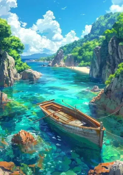 ’Blue Beach Cabin Forest Canvas Wall Art’ - P9 / 40x60cm No Frame - Posters