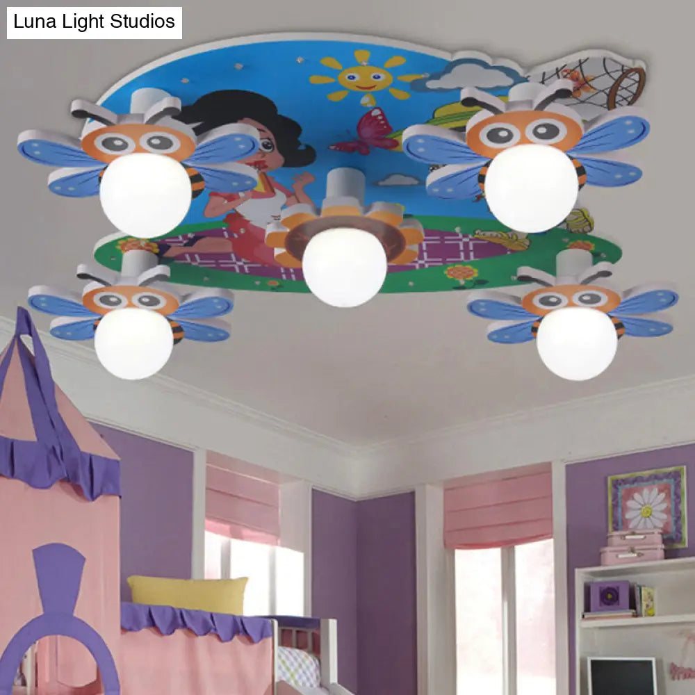 ديكوربايتس™ مصباح سقفي أزرق النحلة - مصباح سقفي بخمسة رؤوس بتصميم كرتوني لغرفة التمريض