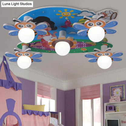 ديكوربايتس™ مصباح سقفي أزرق النحلة - مصباح سقفي بخمسة رؤوس بتصميم كرتوني لغرفة التمريض