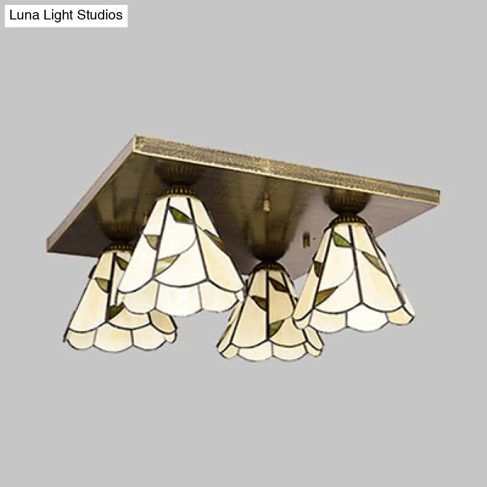 Lámpara de techo cónica DecorBites™ DecorBites™ de cristal Tiffany azul/beige con 4 luces de montaje empotrado