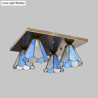 Lámpara de techo cónica DecorBites™ DecorBites™ de cristal Tiffany azul/beige con 4 luces de montaje empotrado