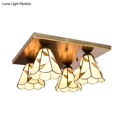 Lámpara de techo cónica DecorBites™ DecorBites™ de cristal Tiffany azul/beige con 4 luces de montaje empotrado