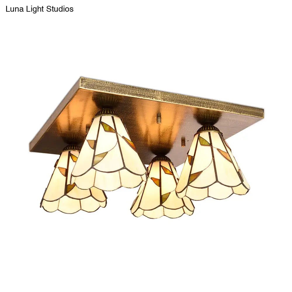 Lámpara de techo cónica DecorBites™ DecorBites™ de cristal Tiffany azul/beige con 4 luces de montaje empotrado