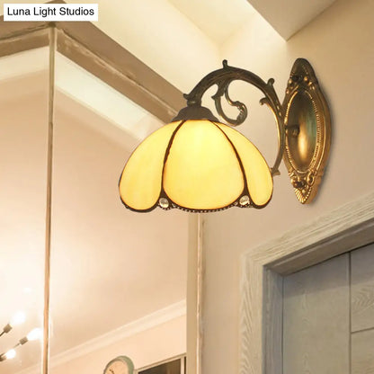 Lámpara de pared estilo Tiffany azul/beige con vitral para dormitorio - Aplique floral