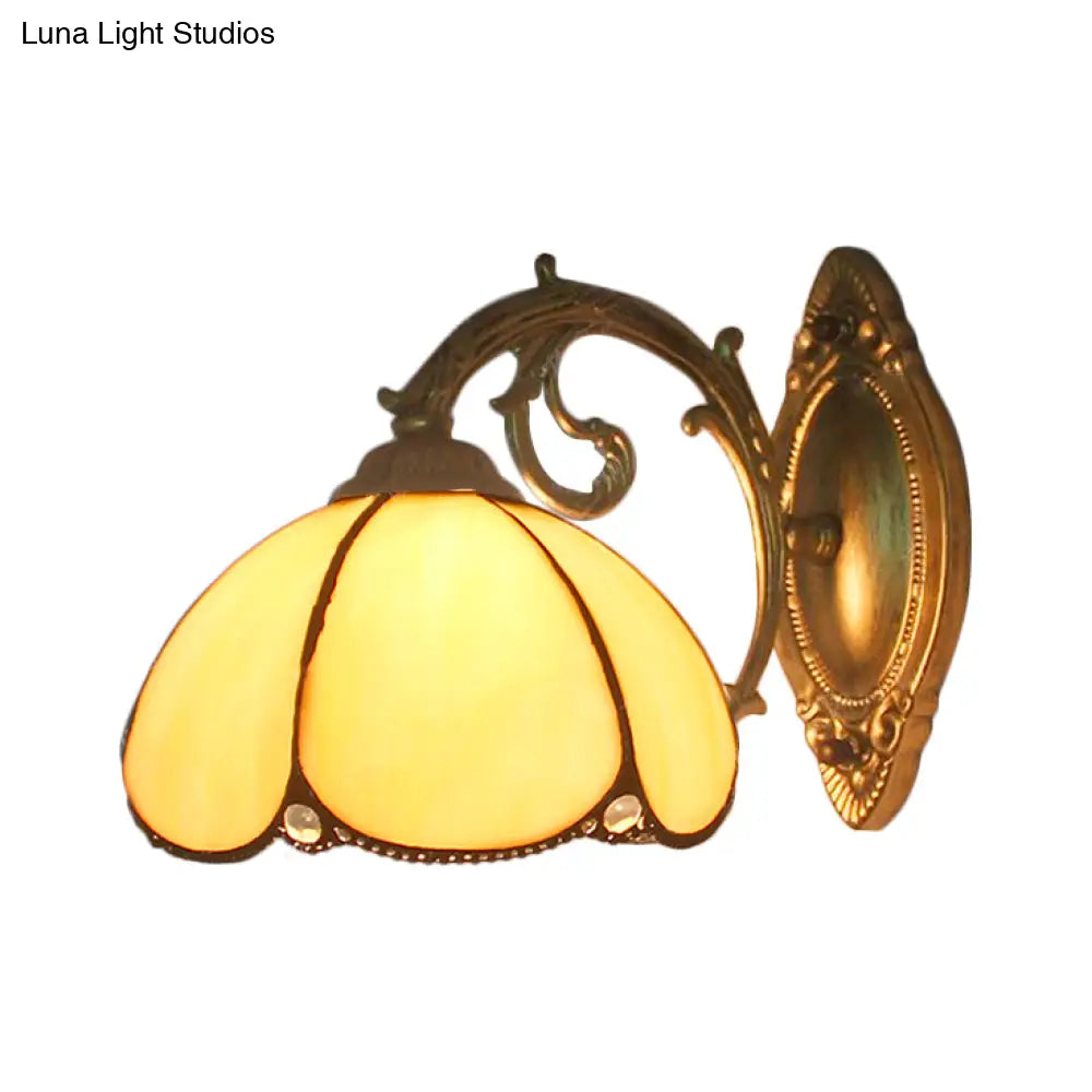 Lámpara de pared estilo Tiffany azul/beige con vitral para dormitorio - Aplique floral