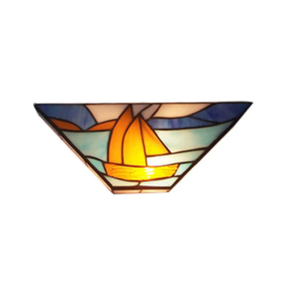 Blue Boat Nautical Stained Glass Wall Lamp - 1 Head Sea Wall Light, Ideal for Dining Room