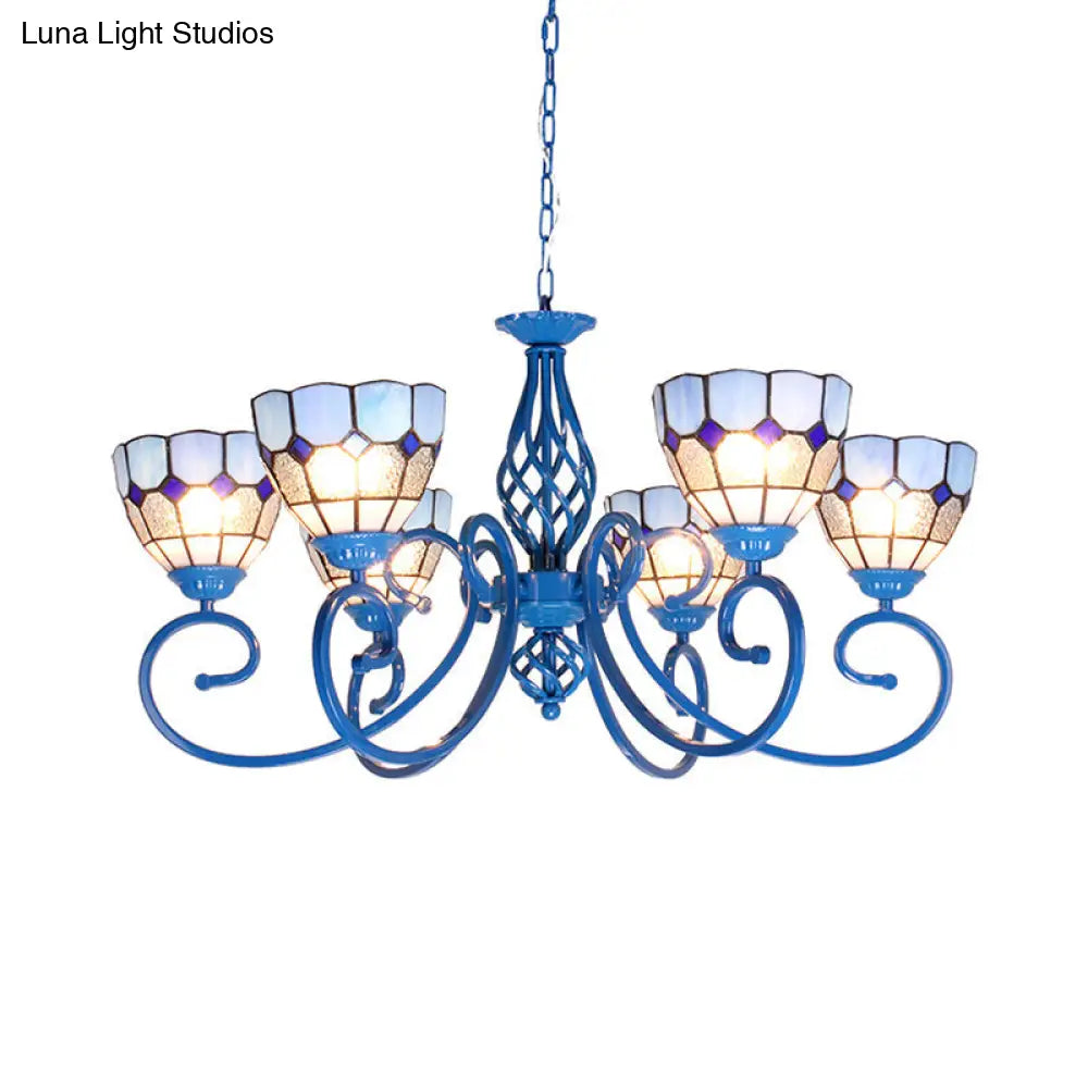 Blue Bowl Pendant Chandelier - 6/8 Lights, Mediterranean Style for Living Room