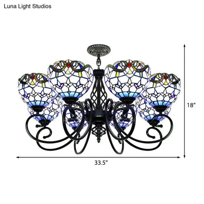 Blue/Brown Glass Baroque Chandelier with Bowl Shade and Black Finish for Foyer Ceiling