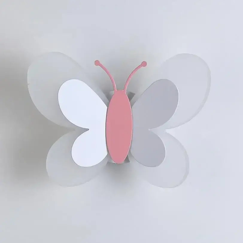 Pastel pink and white layered butterfly wall sconce in minimalist design for girl cartoon children room bedroom lamp