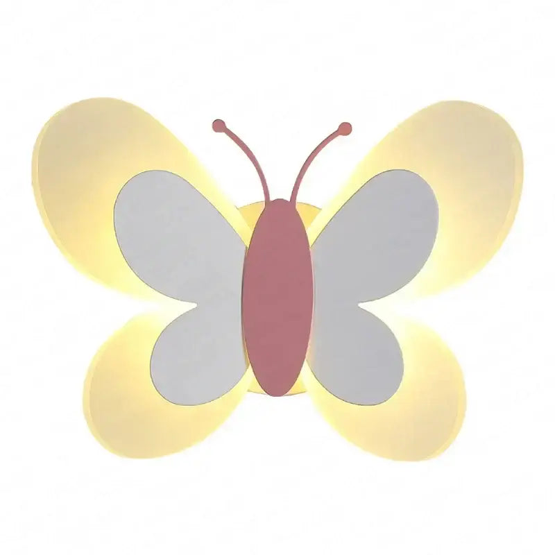A soft yellow and gray butterfly girl cartoon wall light with a warm glow for a girl cartoon children room lamp