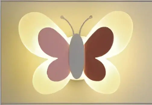 Blue butterfly girl cartoon soft glowing wall light with pink and brown wings for girl cartoon children room bedroom