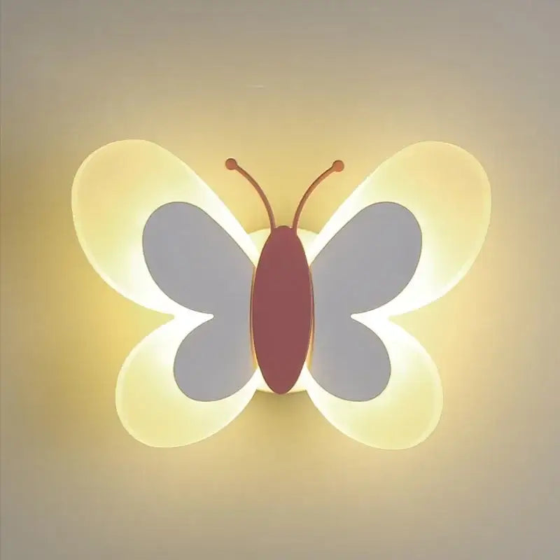 Blue butterfly girl cartoon children room lamp with soft illuminated yellow wings and maroon body for bedroom use