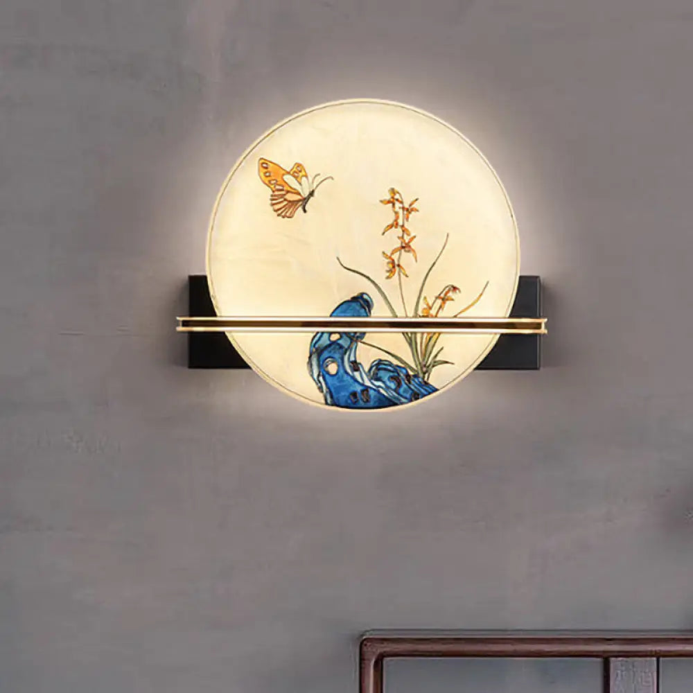 Blue Butterfly LED Stained Glass Wall Lamp for Tearooms