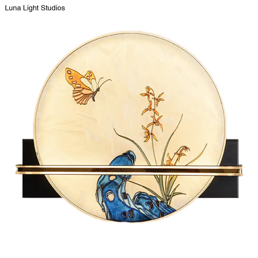 Blue Butterfly LED Stained Glass Wall Lamp for Tearooms