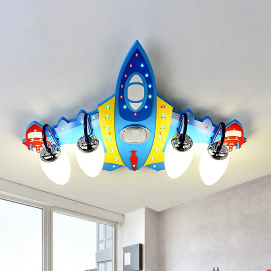 DecorBites™ Blue Cartoon Plane Ceiling Light Fixture: Frosted Glass, 4 Lights, Flushmount for Kids Room
