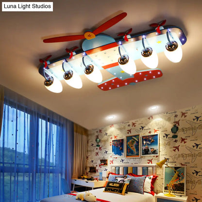 DecorBites™ DecorBites™ Blue Cartoon Plane Ceiling Light with Wood Propeller - Perfect for Baby Bedrooms!