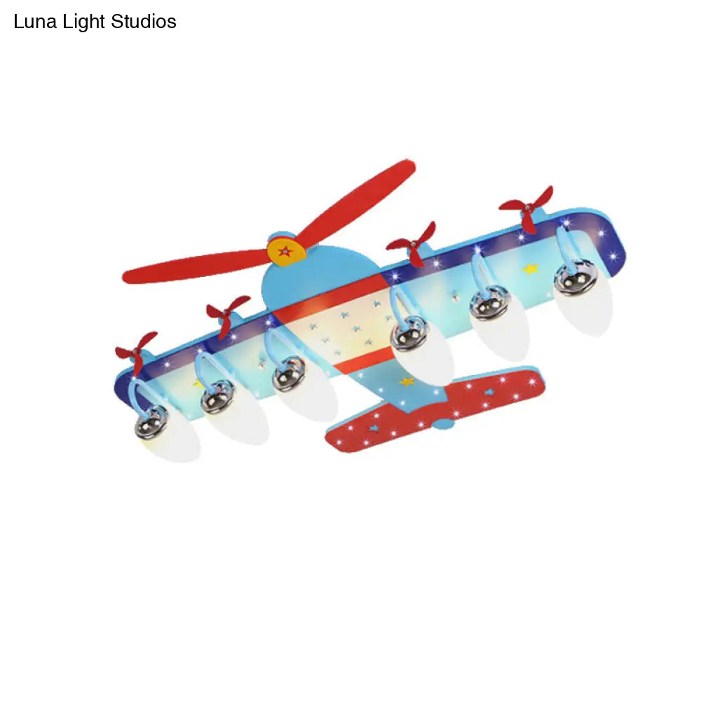 DecorBites™ DecorBites™ Blue Cartoon Plane Ceiling Light with Wood Propeller - Perfect for Baby Bedrooms!