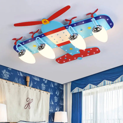 DecorBites™ DecorBites™ Blue Cartoon Plane Ceiling Light with Wood Propeller - Perfect for Baby Bedrooms!