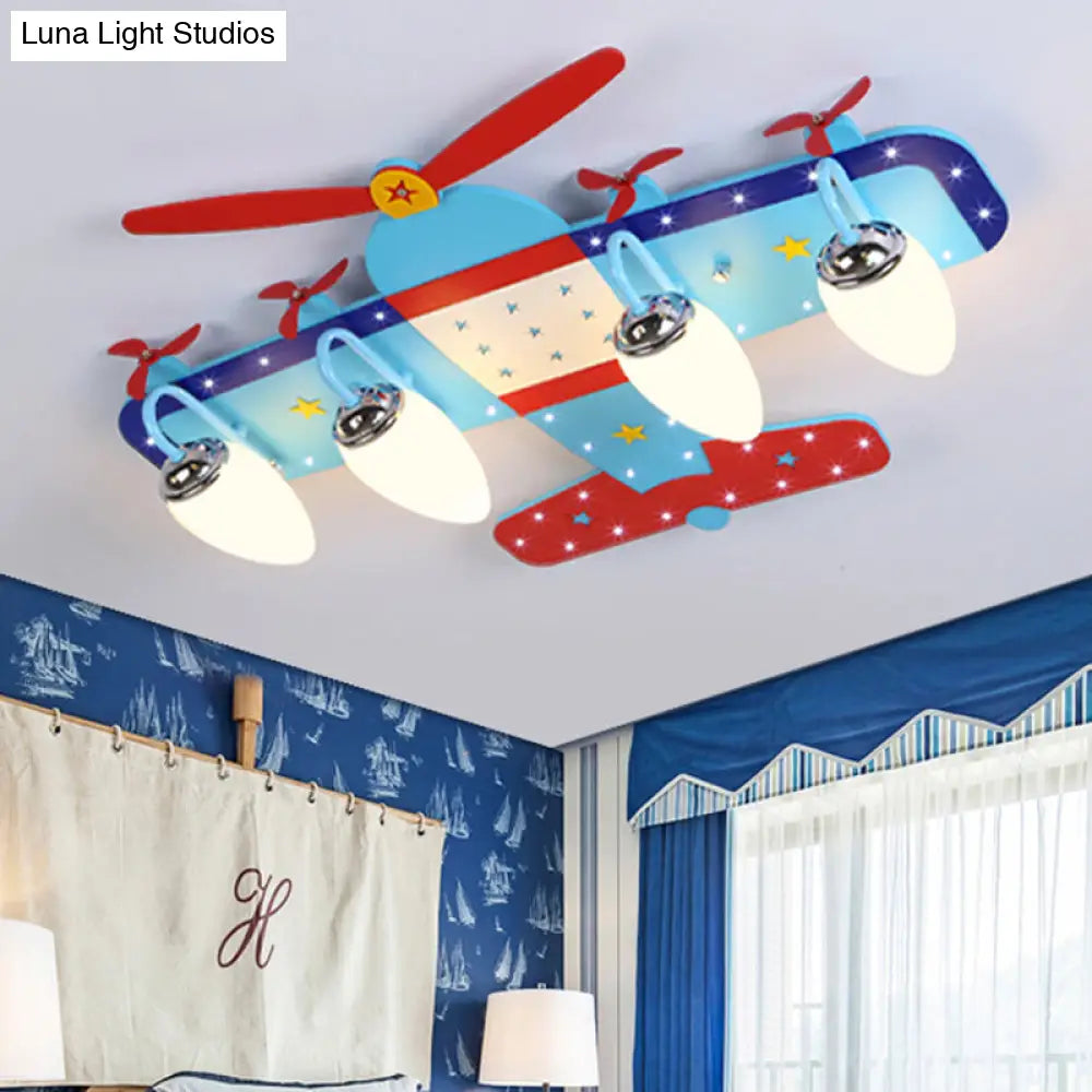DecorBites™ DecorBites™ Blue Cartoon Plane Ceiling Light with Wood Propeller - Perfect for Baby Bedrooms!