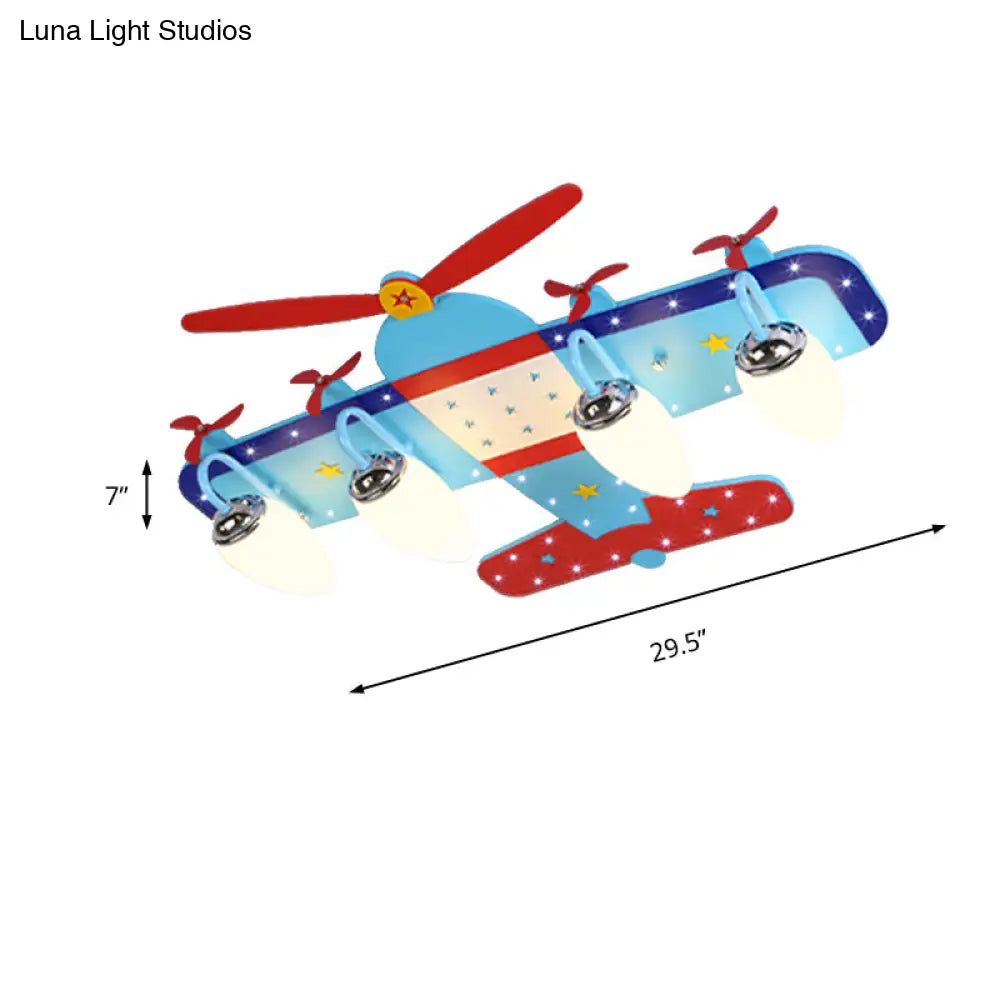 DecorBites™ DecorBites™ Blue Cartoon Plane Ceiling Light with Wood Propeller - Perfect for Baby Bedrooms!