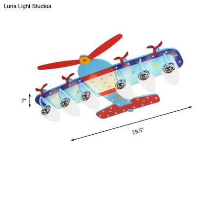 DecorBites™ DecorBites™ Blue Cartoon Plane Ceiling Light with Wood Propeller - Perfect for Baby Bedrooms!