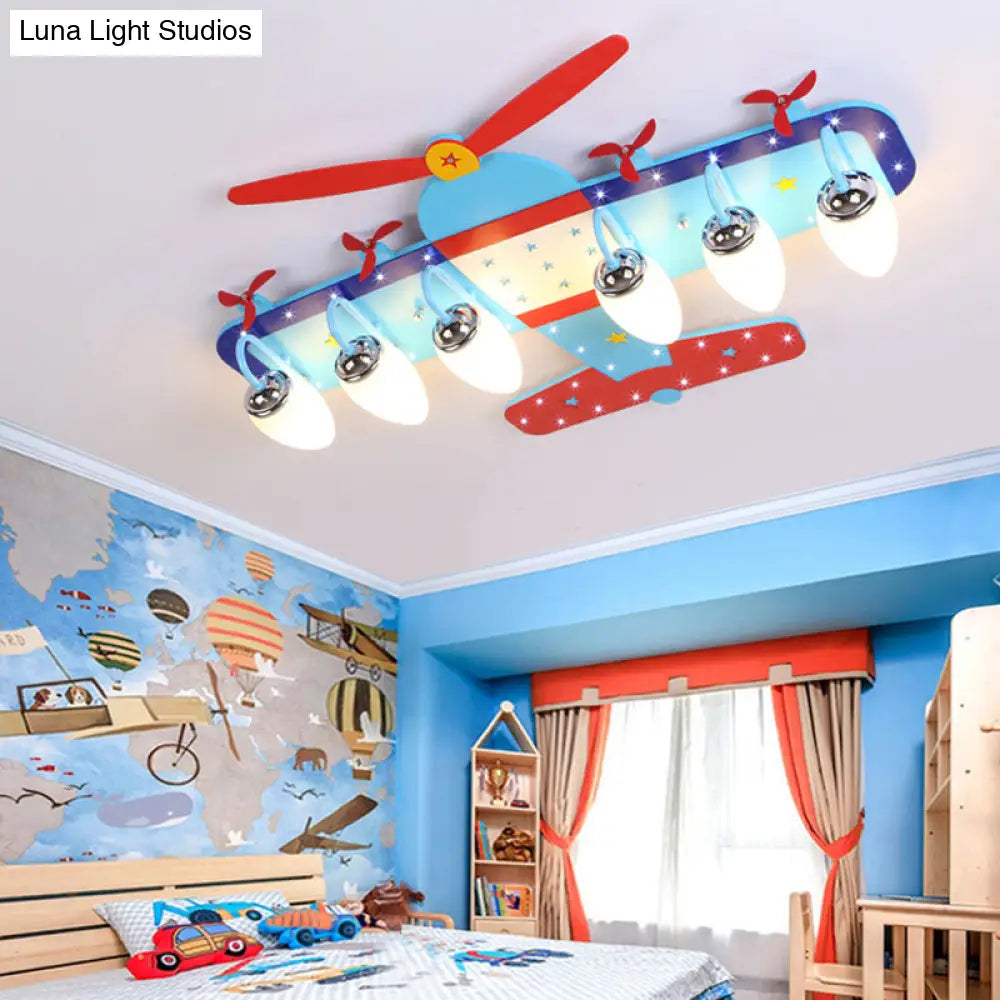 DecorBites™ DecorBites™ Blue Cartoon Plane Ceiling Light with Wood Propeller - Perfect for Baby Bedrooms!