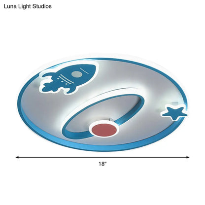 ديكوربايتس™ مصباح سقف أزرق على شكل سفينة فضاء كرتونية - تركيب أكريليك LED مدمج لغرفة الأطفال