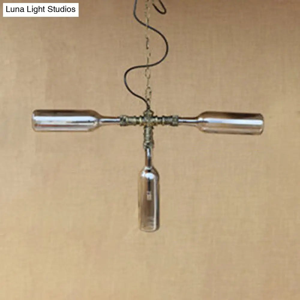 Lámpara colgante de cristal azul/transparente - Diseño antiguo y elegante con forma de botella, 3 luces - Ideal para el comedor