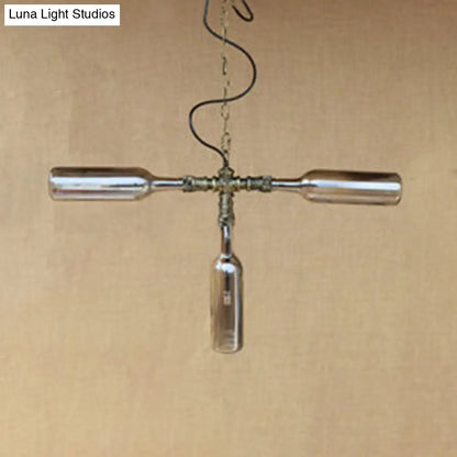 Lámpara colgante de cristal azul/transparente - Diseño antiguo y elegante con forma de botella, 3 luces - Ideal para el comedor