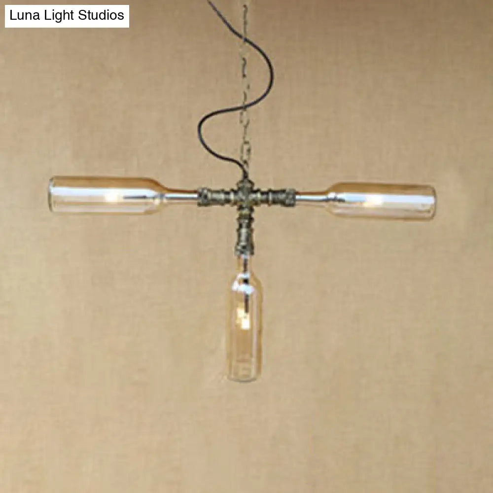 Lámpara colgante de cristal azul/transparente - Diseño antiguo y elegante con forma de botella, 3 luces - Ideal para el comedor