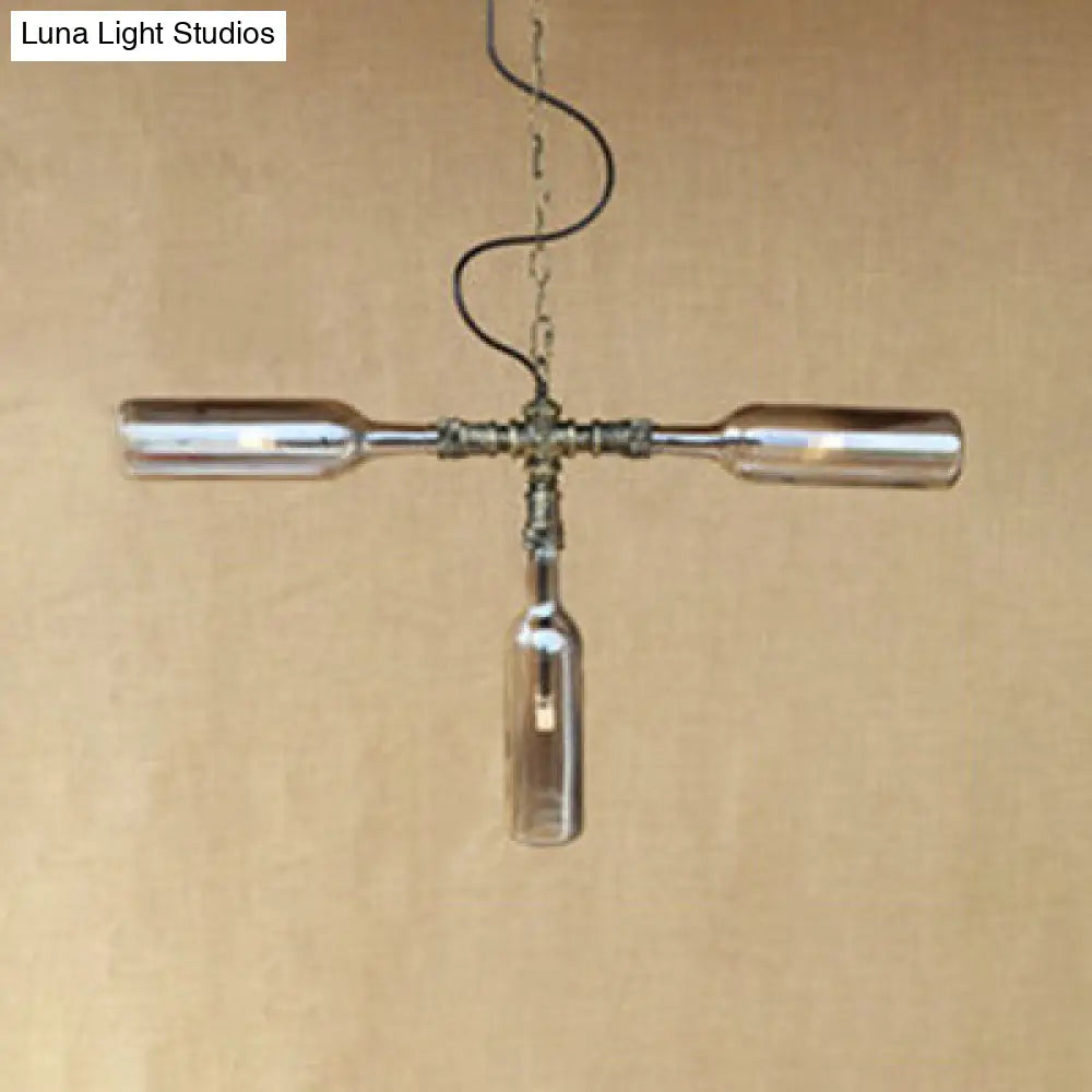 Lámpara colgante de cristal azul/transparente - Diseño antiguo y elegante con forma de botella, 3 luces - Ideal para el comedor