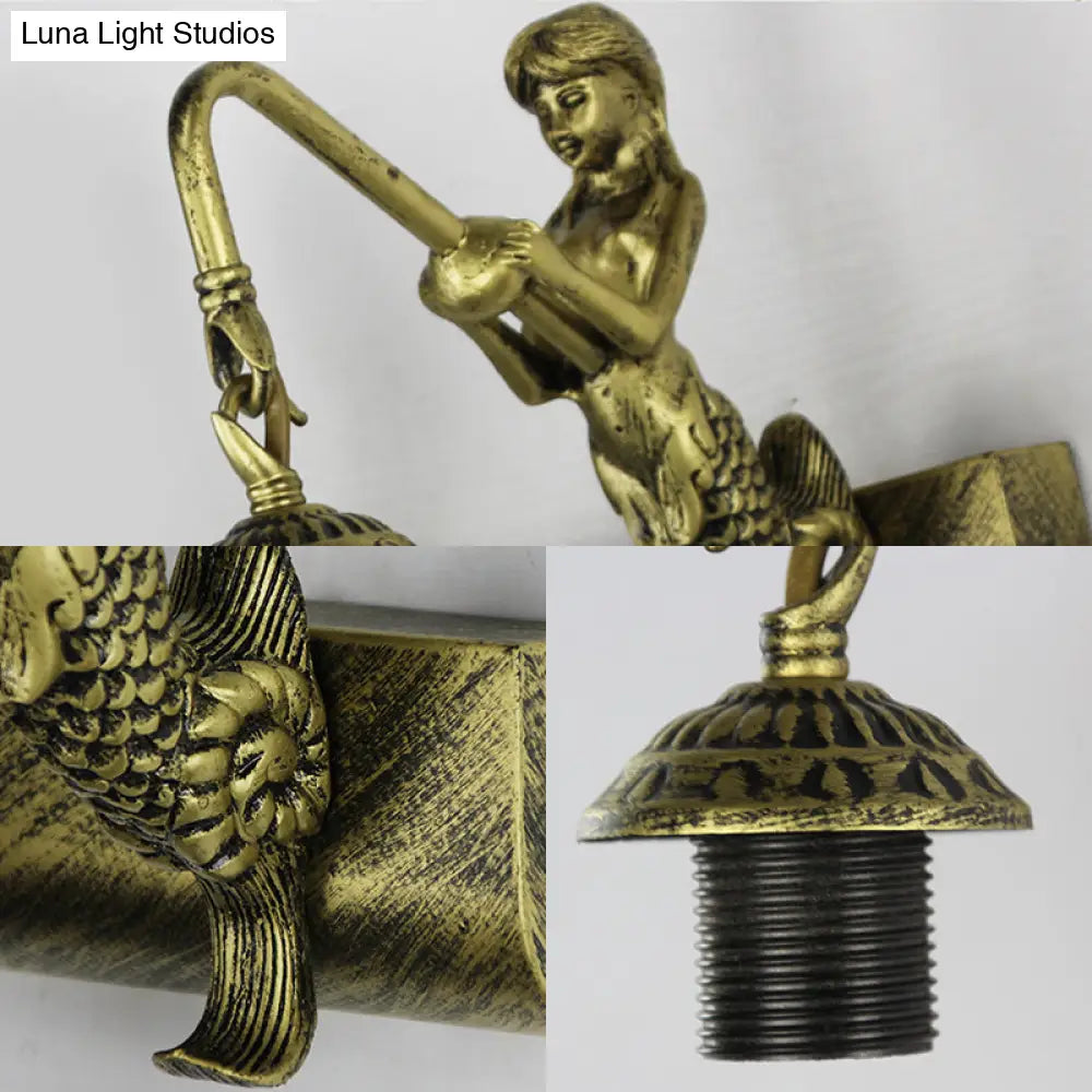 Blue/Clear Glass Dome Wall Light Fixture with Baroque Sconce Detailing and Mermaid Backplate