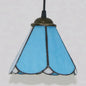 Blue & Clear Glass Tiffany Conical Pendant Light - Dining Room Ceiling Suspension Lamp