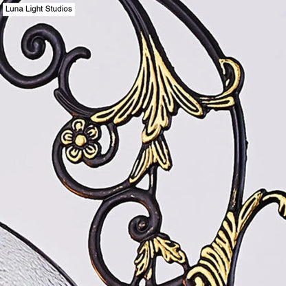 DecorBites™ DecorBites™ Mini lámpara de techo empotrada azul/transparente con pantalla de pétalo Tiffany de 1 luz en acabado negro para balcón