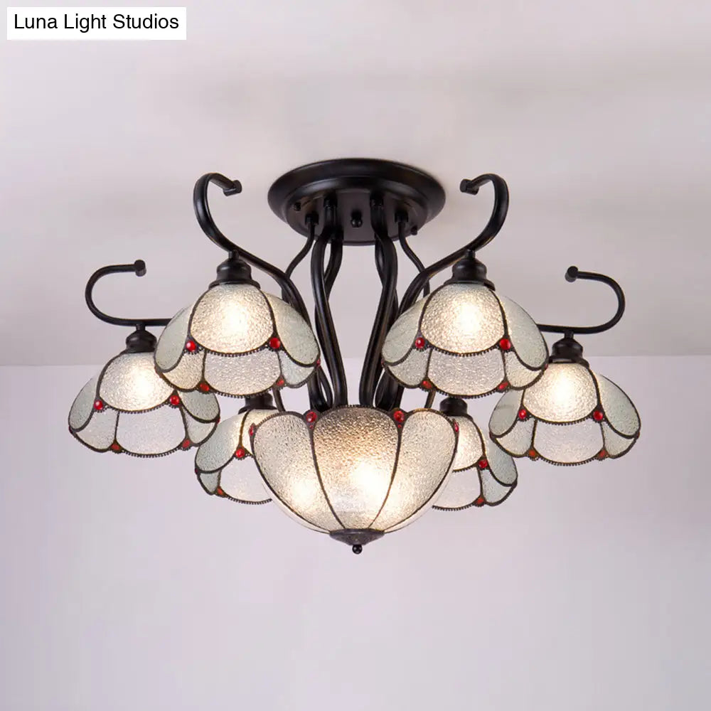 Lámpara de techo DecorBites™ azul/transparente estilo Tiffany con borde festoneado - Semiempotrada de varias luces