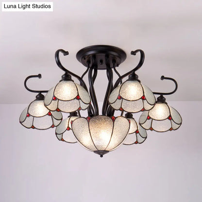 Lámpara de techo DecorBites™ azul/transparente estilo Tiffany con borde festoneado - Semiempotrada de varias luces