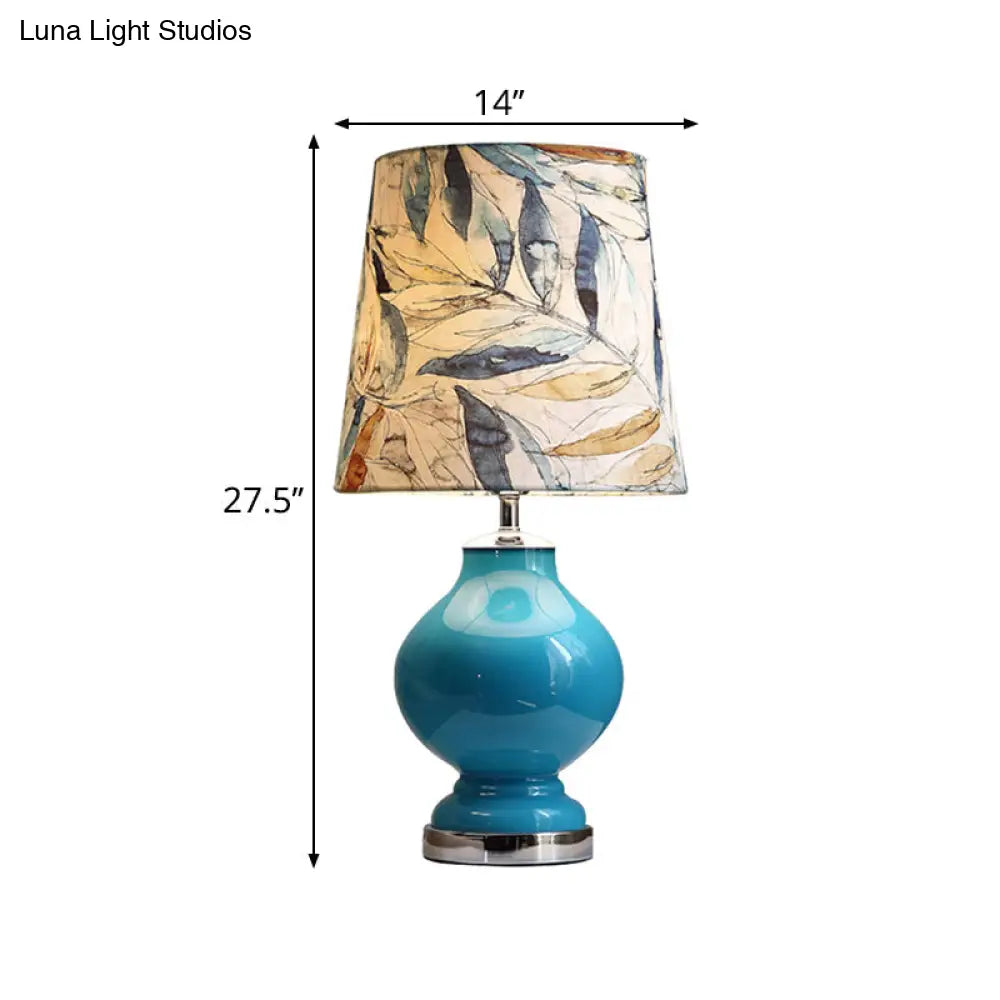 Blue Conical Shade Fabric Desk Lamp - Traditional Style, 1 Bulb, Bedroom or Nightstand Lighting - Height: 21"/27.5