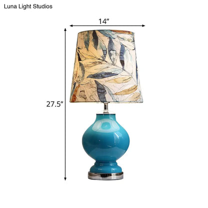 Blue Conical Shade Fabric Desk Lamp - Traditional Style, 1 Bulb, Bedroom or Nightstand Lighting - Height: 21"/27.5