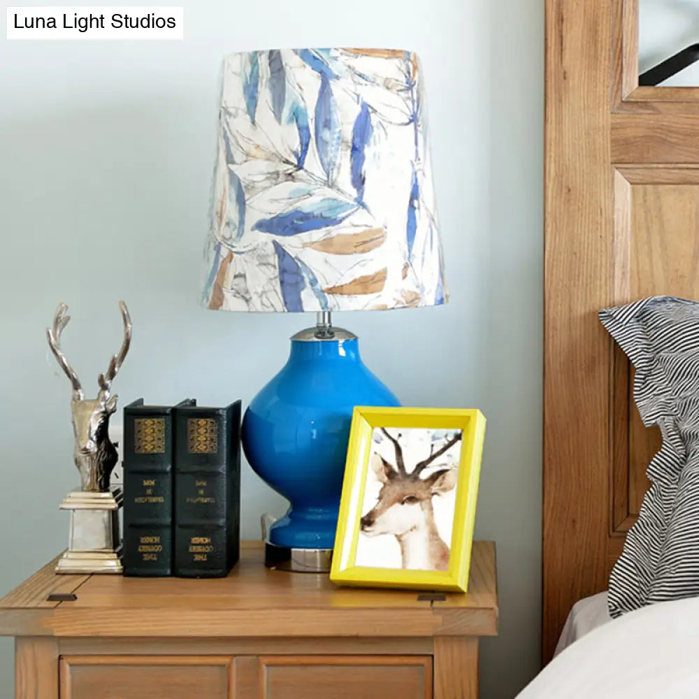 Blue Conical Shade Fabric Desk Lamp - Traditional Style, 1 Bulb, Bedroom or Nightstand Lighting - Height: 21"/27.5