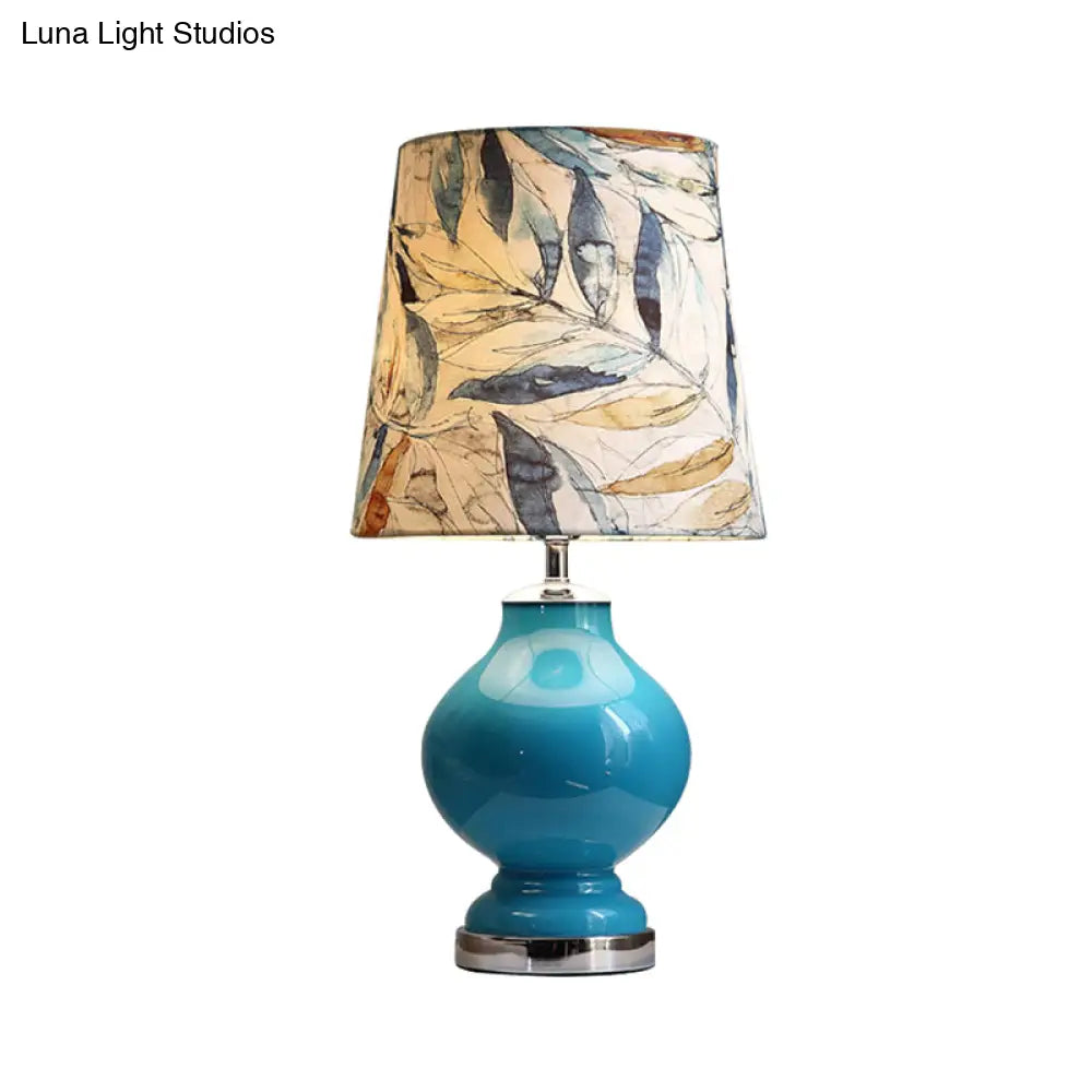 Blue Conical Shade Fabric Desk Lamp - Traditional Style, 1 Bulb, Bedroom or Nightstand Lighting - Height: 21"/27.5